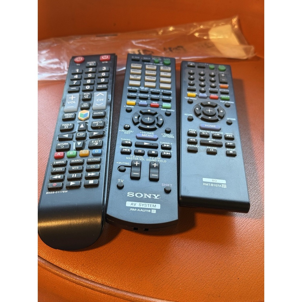 Lot Of 3 Remotes , Sony RM-AAU116, Samsung BN59-01178W, And RTM-B107A